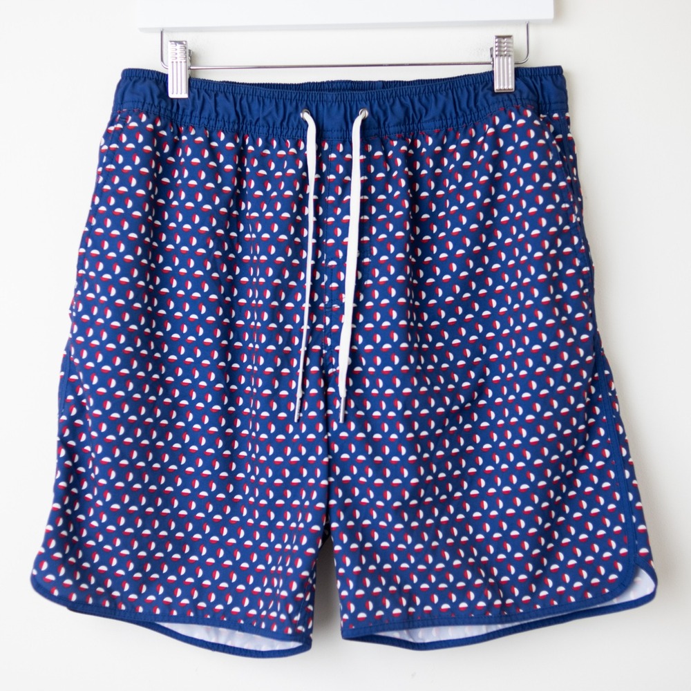Fair Harbor Anchor Swim Trunks Mens Large Navy Blue Circles BreezeKnit Liner